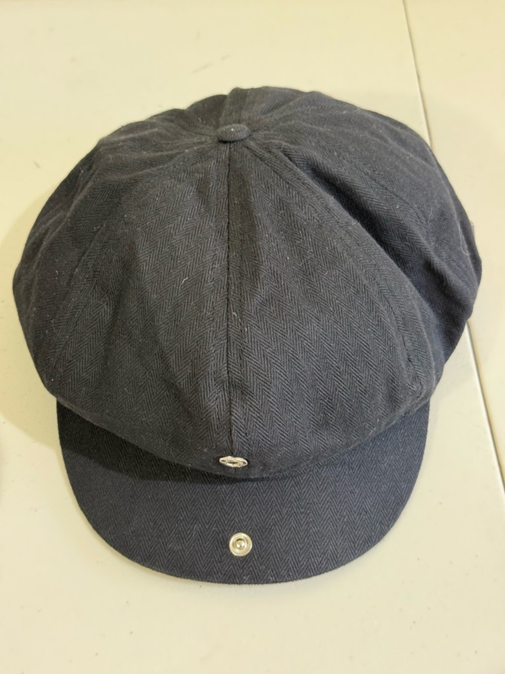 Brixton Navy Herringbone Newsboy Cap with Metal Snap